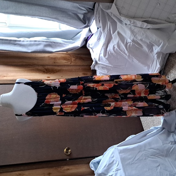 Maurices sundress, size M navy blue with orange, pink, taupe, and olive green - Picture 6 of 6